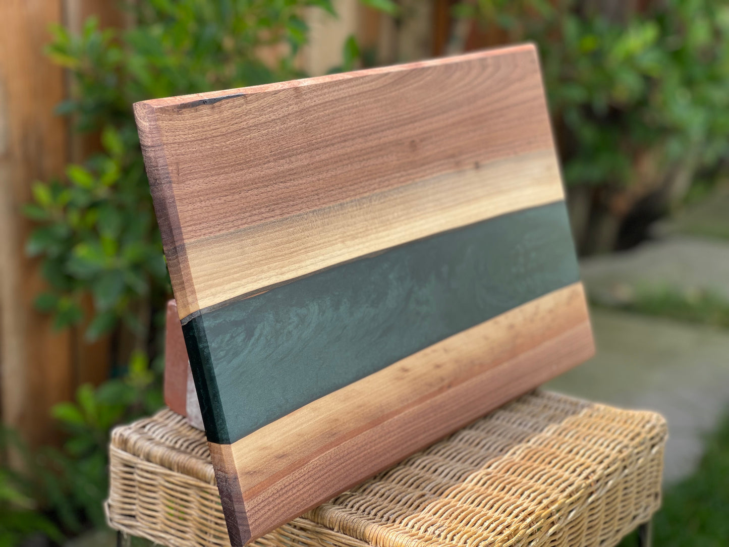 Black Walnut with Dark Green Swirl Resin Serving Board