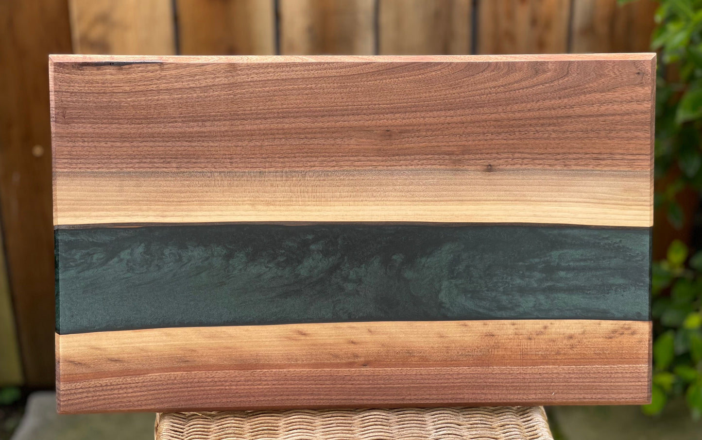 Black Walnut with Dark Green Swirl Resin Serving Board