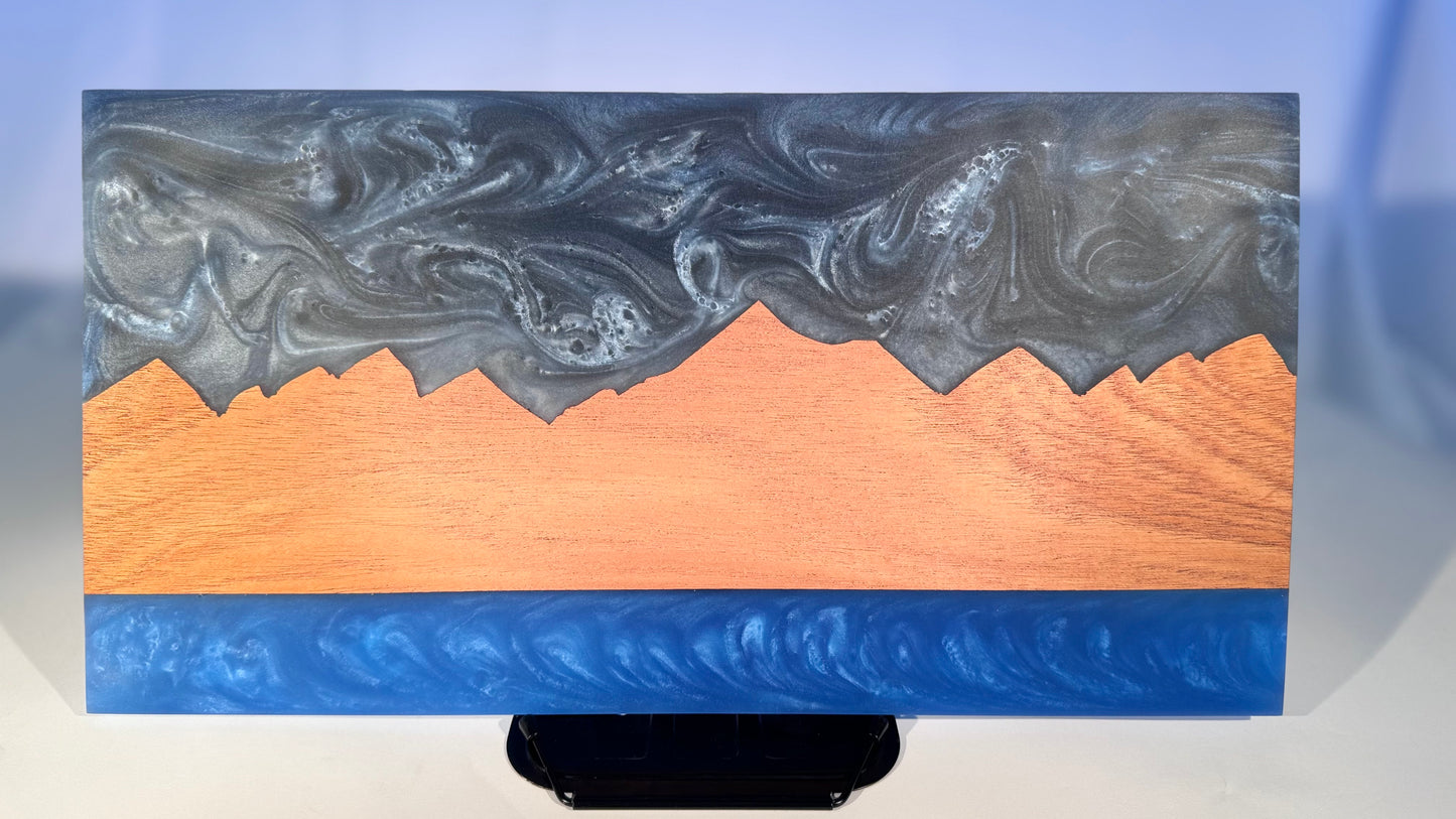 Beautiful Whitefish Mountain Swirl Blue Resin Serving board