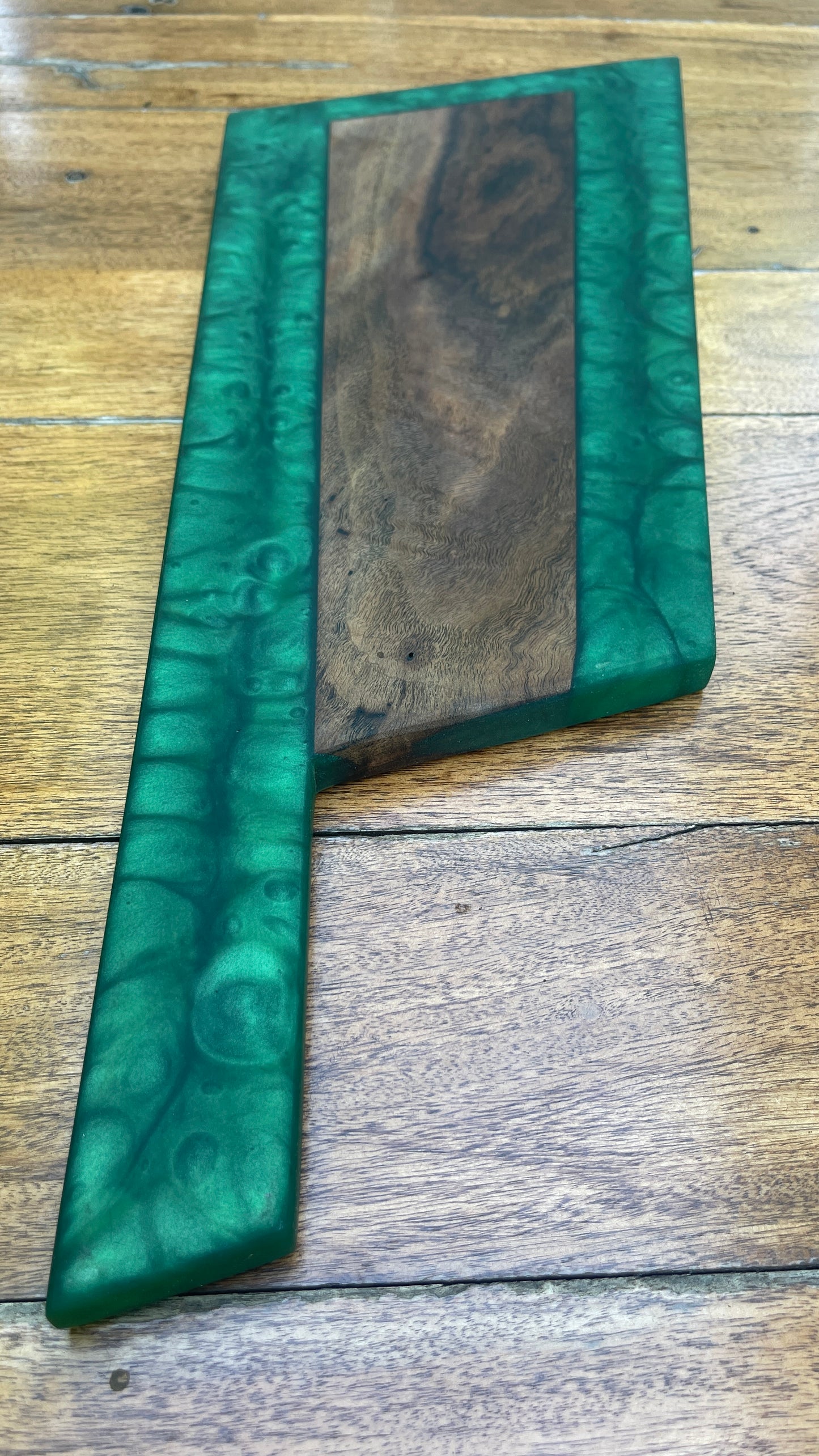 Walnut Tomahawk with Green Resin Serving board