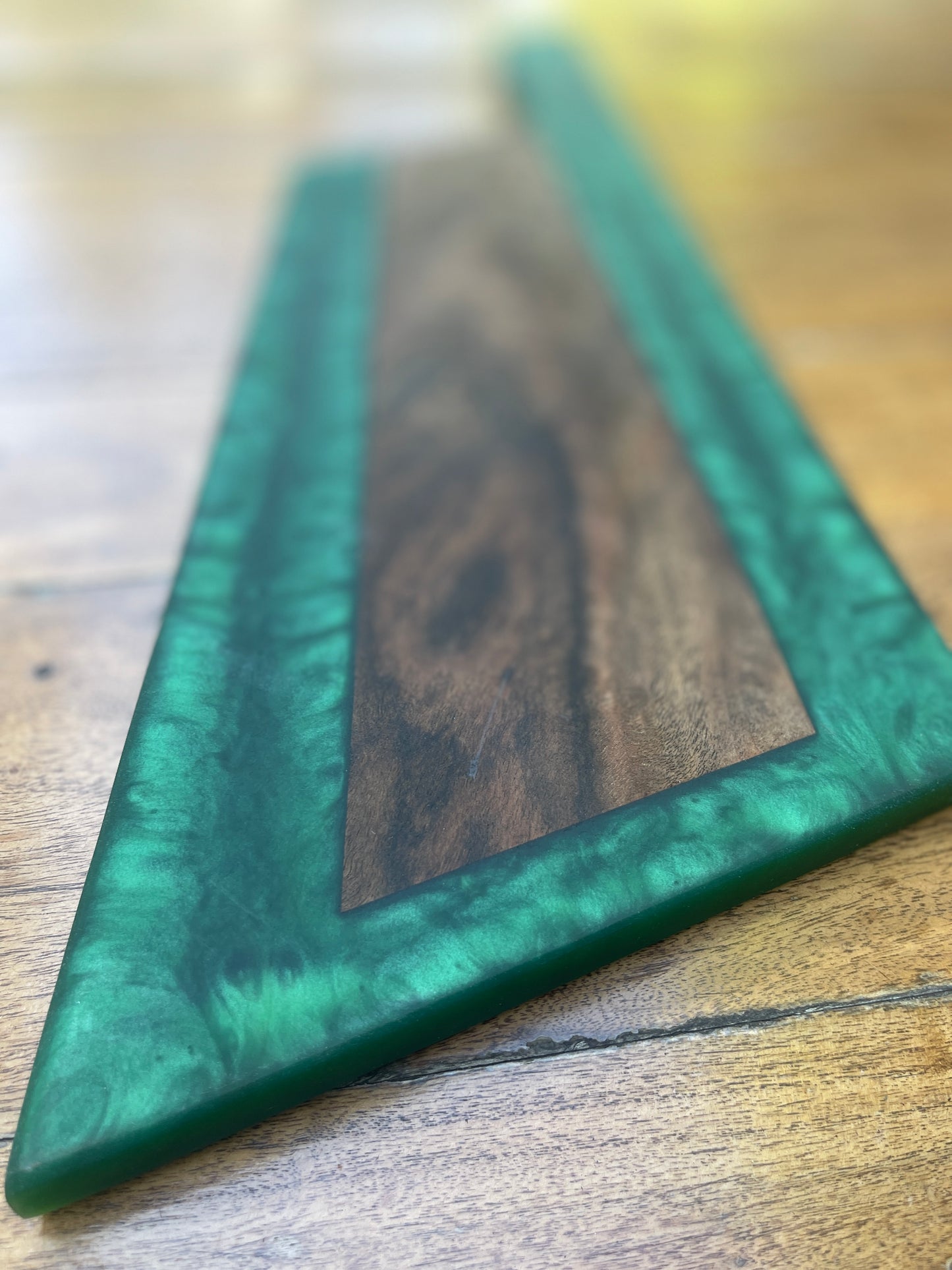 Walnut Tomahawk with Green Resin Serving board