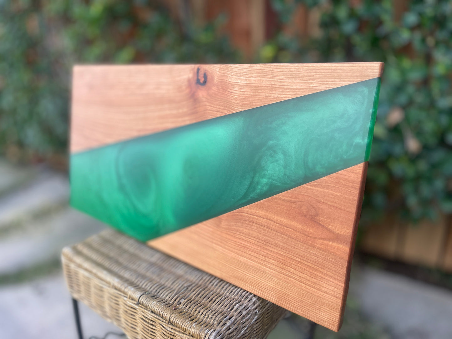 Walnut with Sea Green Resin Serving board