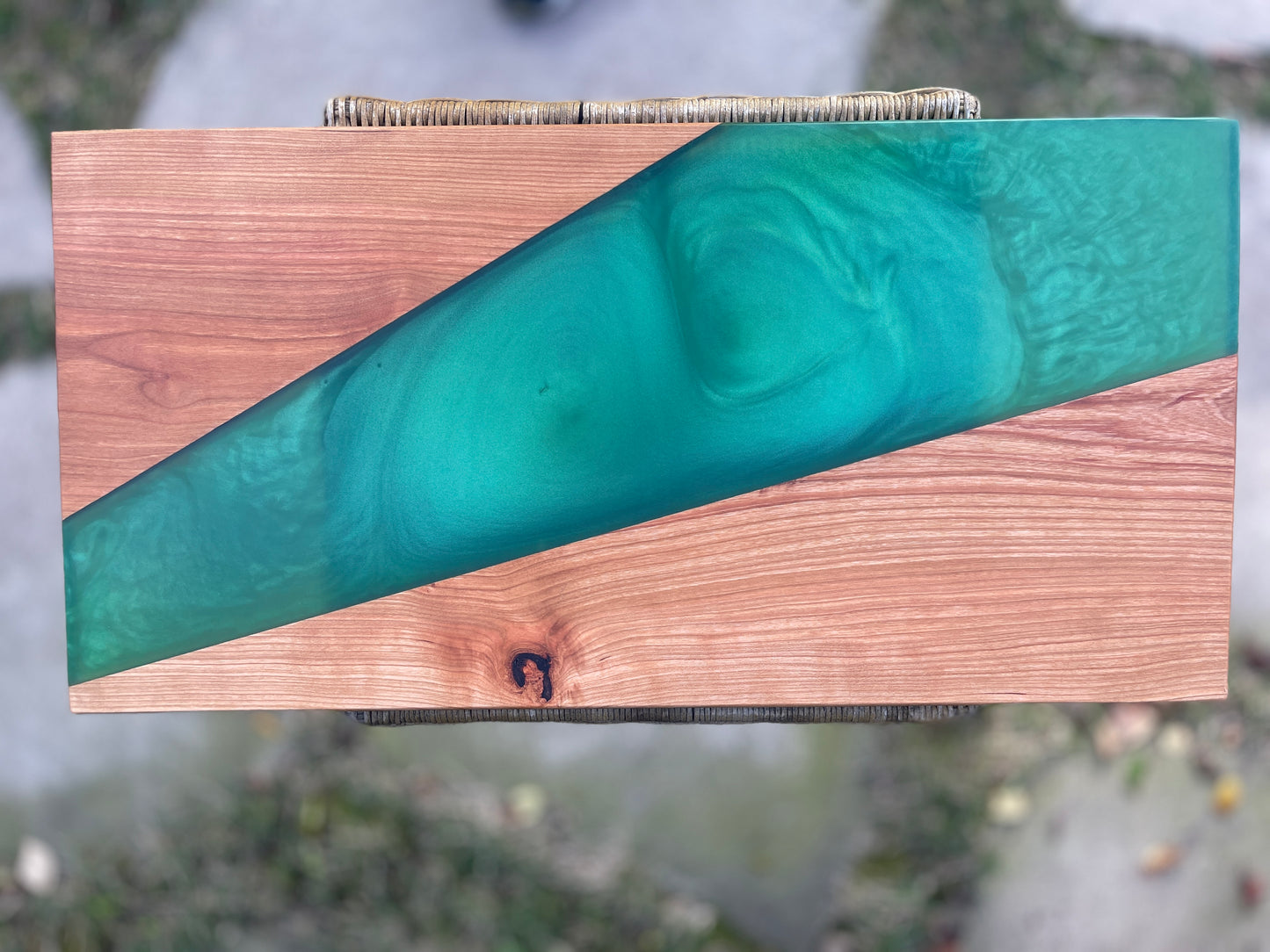 Walnut with Sea Green Resin Serving board