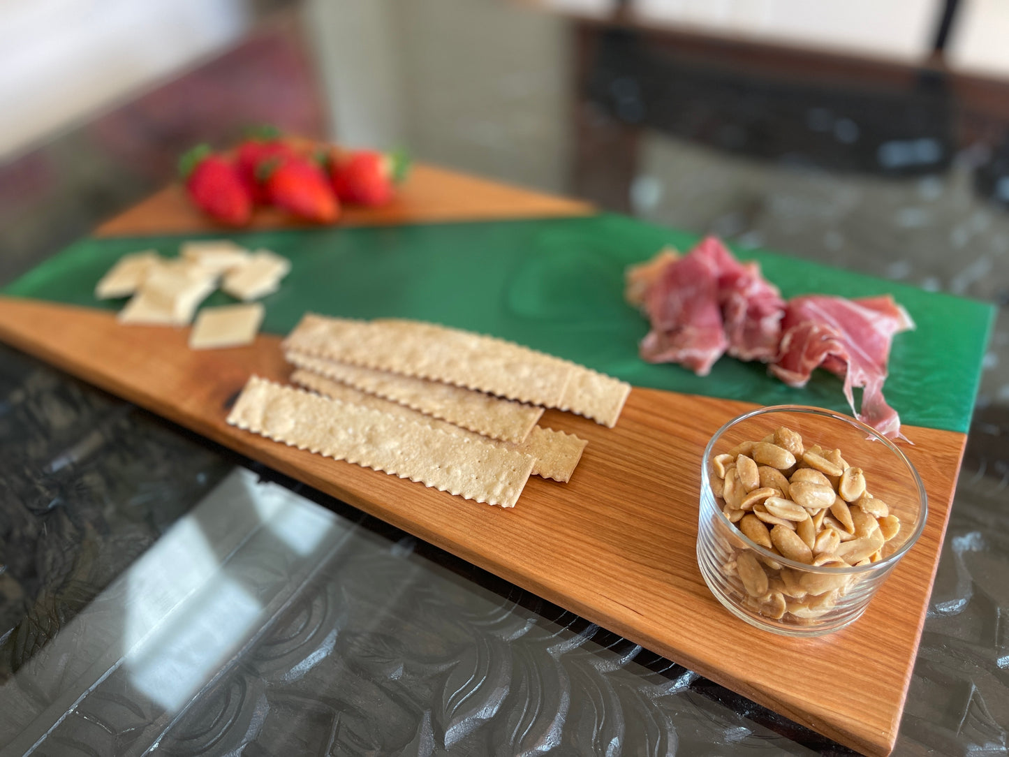 Walnut with Sea Green Resin Serving board