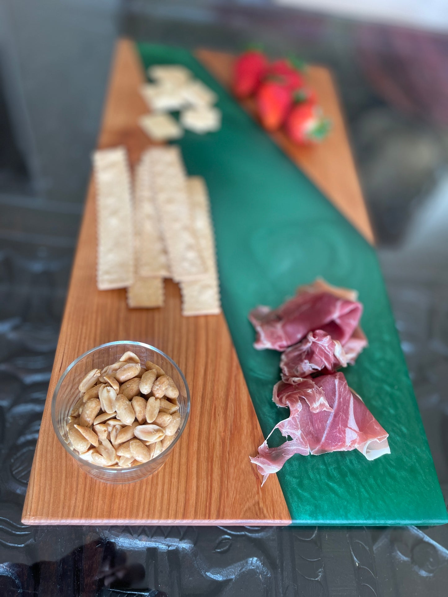 Walnut with Sea Green Resin Serving board