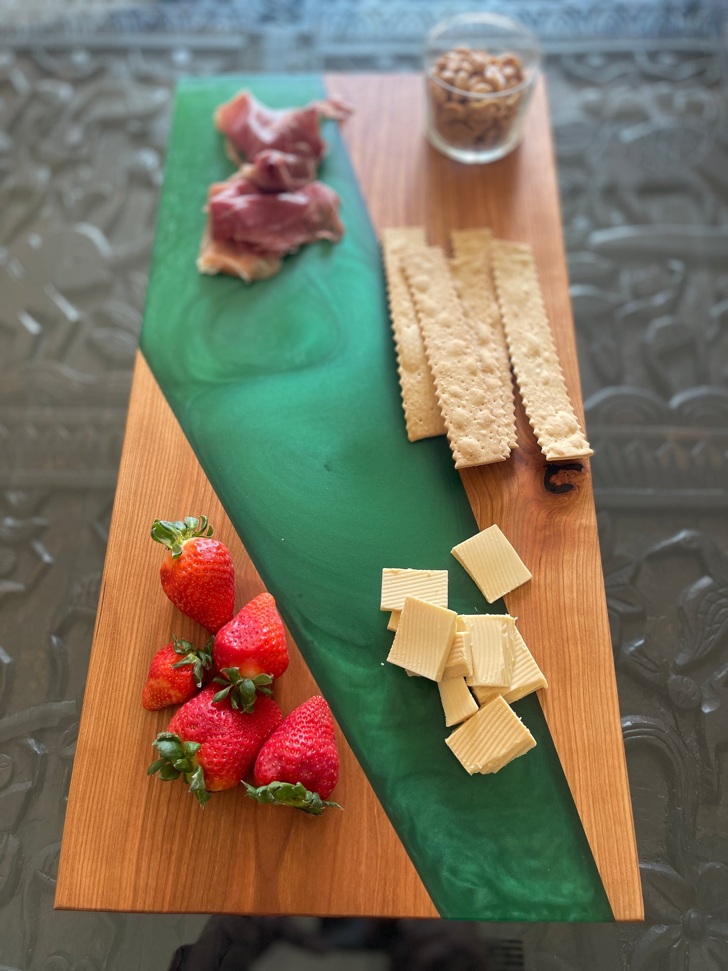 Walnut with Sea Green Resin Serving board