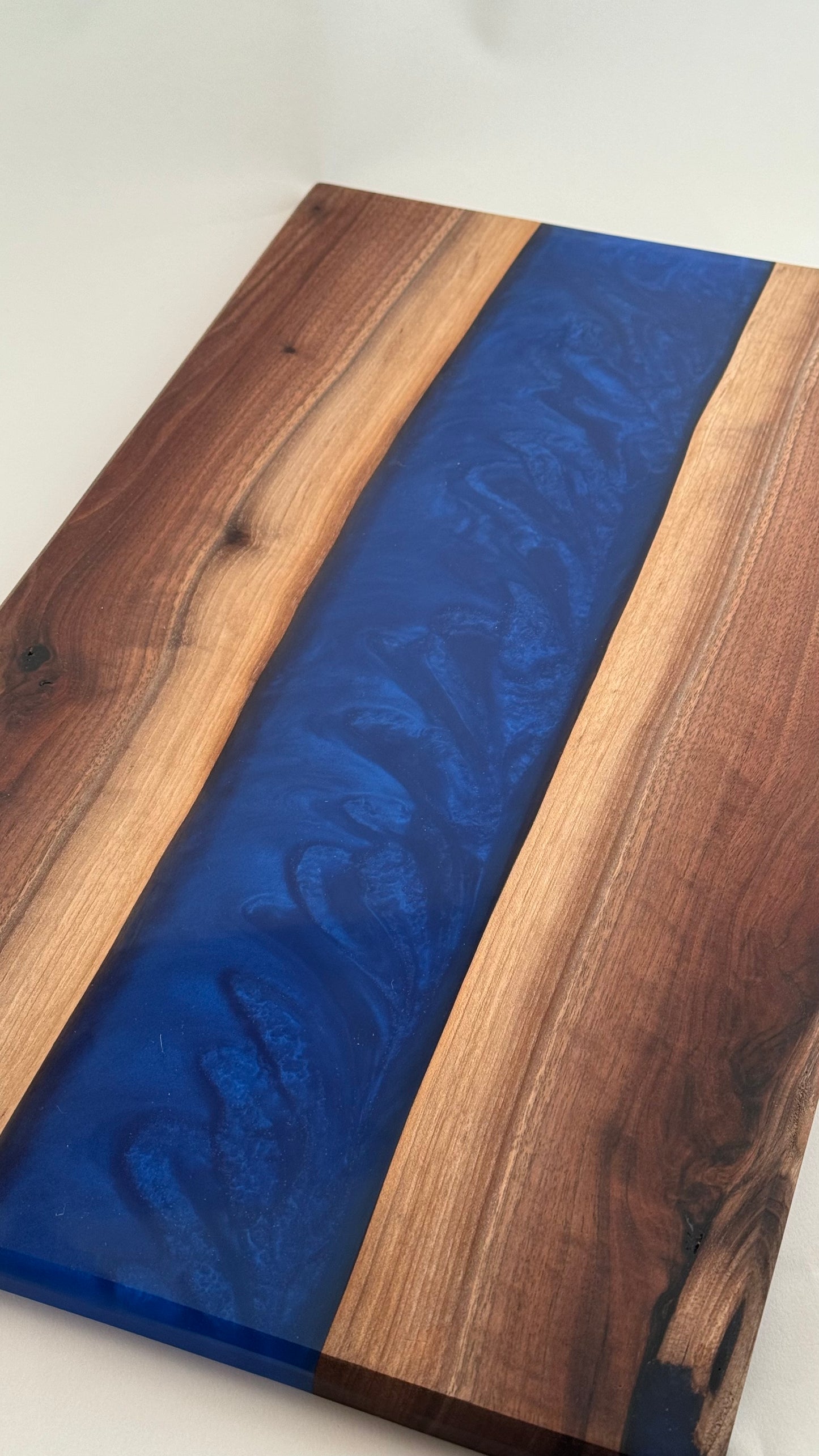 Black Walnut with Blue Swirl Resin Serving Board