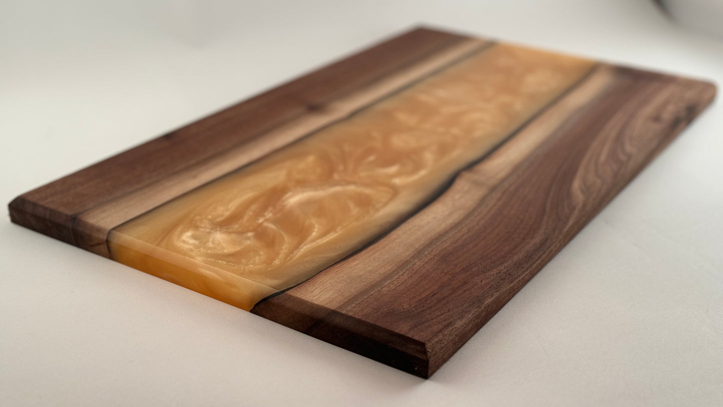 Black Walnut with Gold Swirl Resin Serving Board