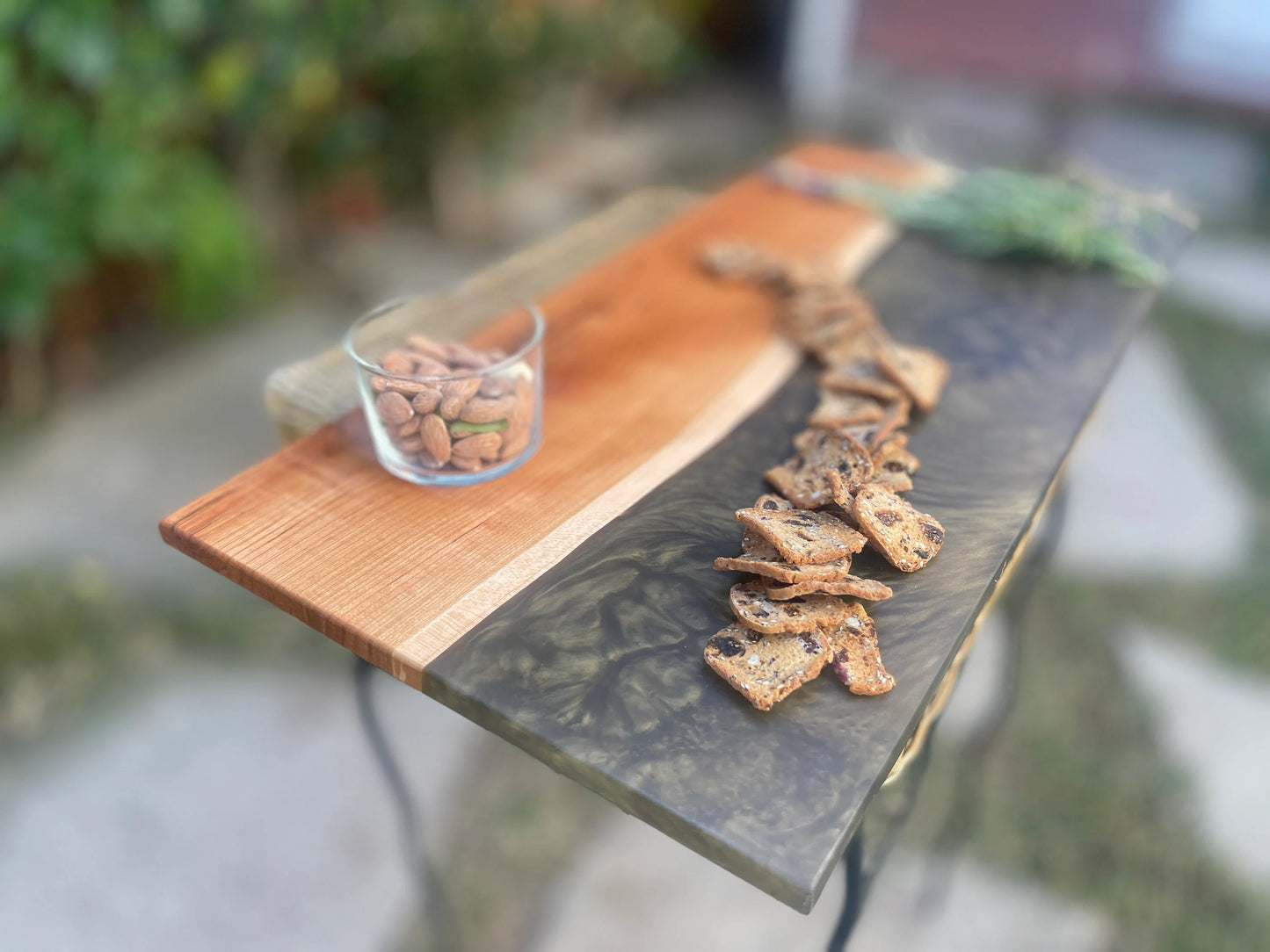 Walnut with Amber Grey Swirl Resin Serving board