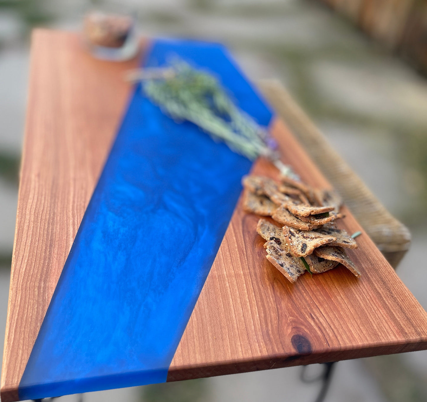 Walnut with Sea Blue Resin Serving board