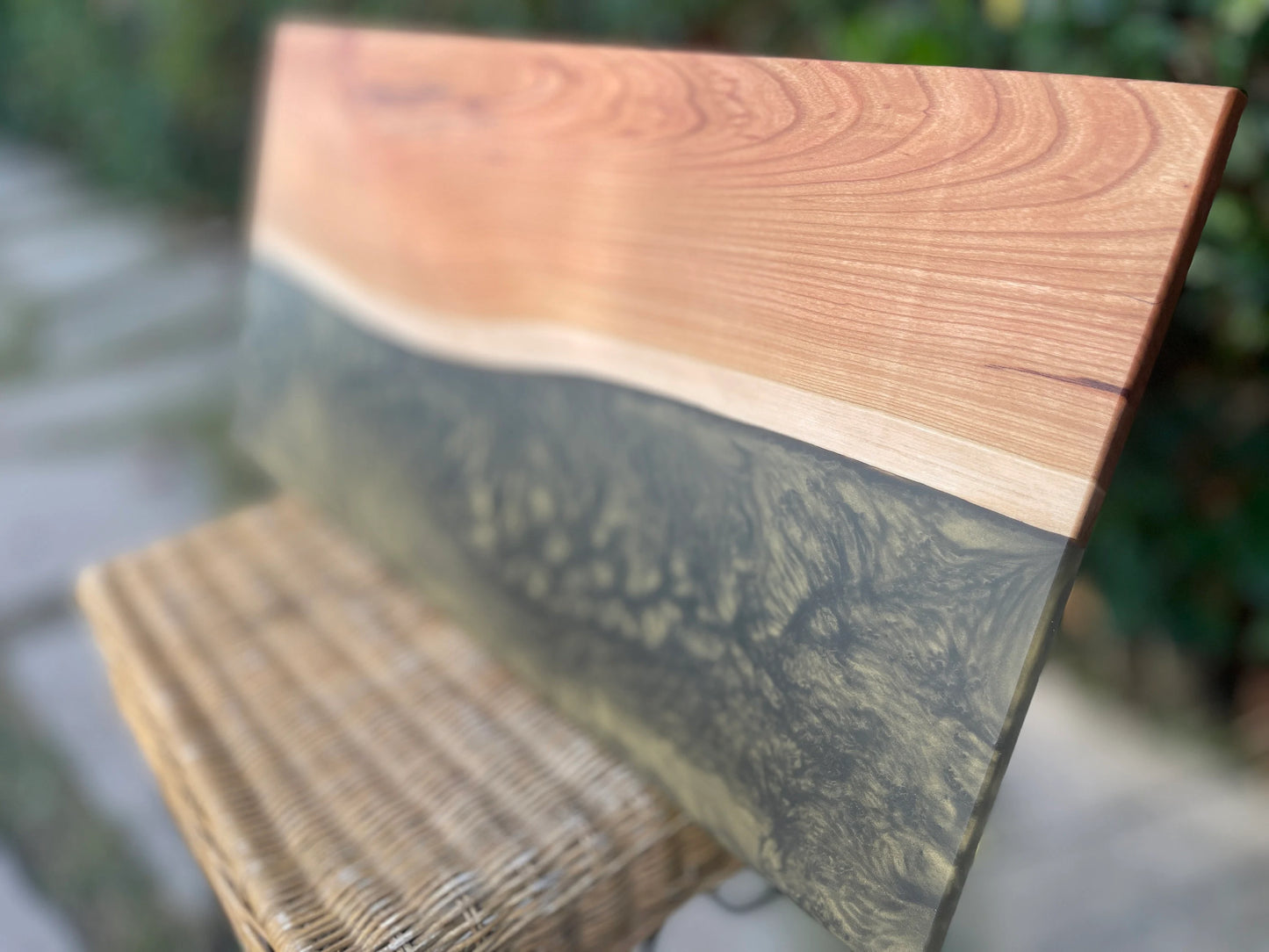 Walnut with Amber Grey Swirl Resin Serving board