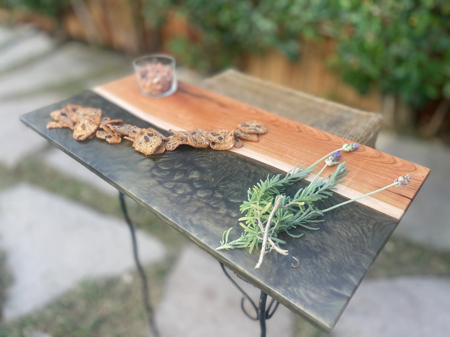 Walnut with Amber Grey Swirl Resin Serving board