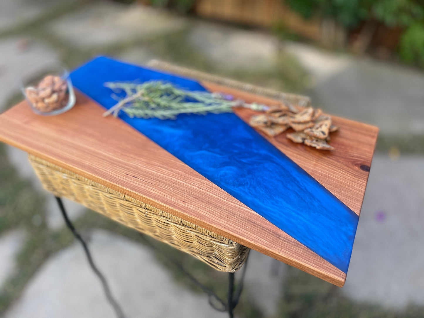 Walnut with Sea Blue Resin Serving board