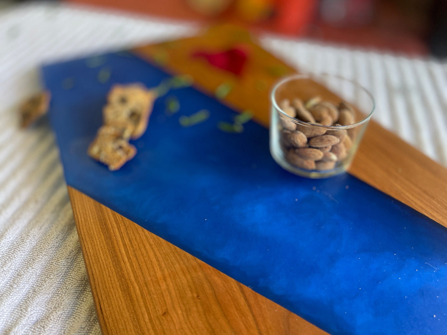 Walnut with Sea Blue Resin Serving board